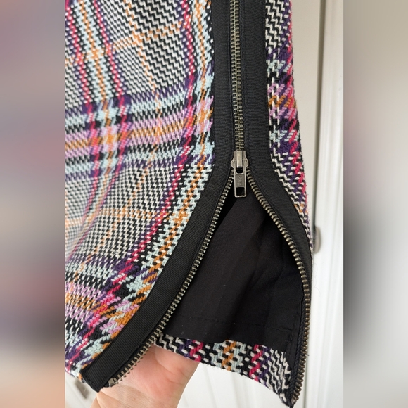 Halogen Colorful Plaid Tweed Pencil Skirt with Side Slit - Picture 6 of 11